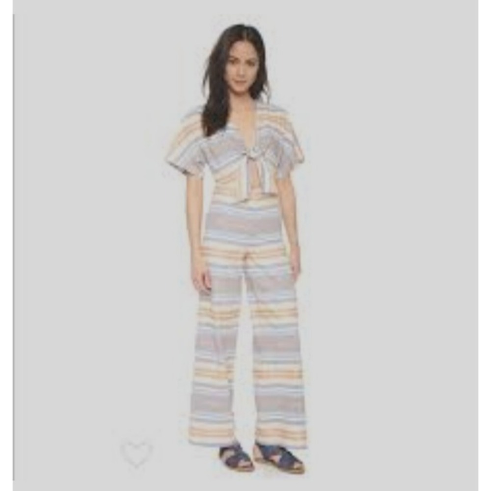 NWT Solid & Striped‎ The Tie Jumpsuit Chambray Stripe Cotton Cut Out Tummy SZ L